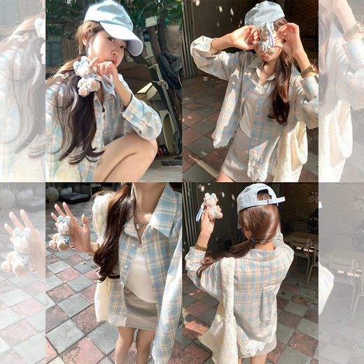 <曾小咸推荐>3.28现货秒杀 ！微信超特价！下摆拼接蕾丝边蓝色格子衬衫 日常169.99 立减80 秒杀89.99！ 商品图3