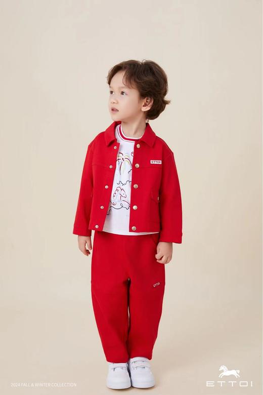 【5楼】ETTOI爱多娃男童拜年服套装25年新款新年时尚红色裤子 商品图0