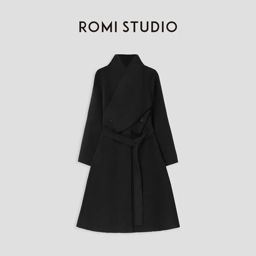 ROMI STUDIO780G羊绒桑蚕丝混纺大翻领双面毛呢大衣23AWW396 商品图0