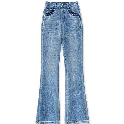 【高货wl】全新升级【铂金会员266/天猫359/差价93】(40044) 洛诗琳重工轻奢烫钻牛仔裤2025春季高腰弹力显瘦微喇裤 商品图3