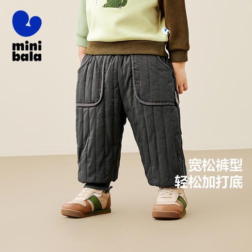 迷你巴拉男女童保暖棉裤冬季新品保暖儿童长裤绗棉百搭裤子 商品图1
