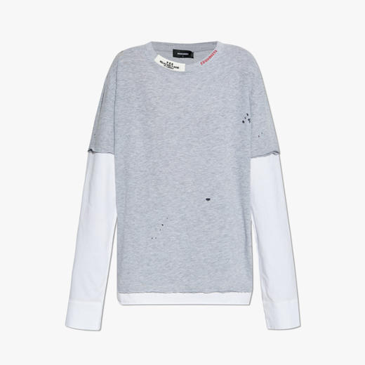 DSQUARED2 女士字母徽标棉质圆领长袖T恤 灰色 S72GD0533 DTJ005 962 商品图0