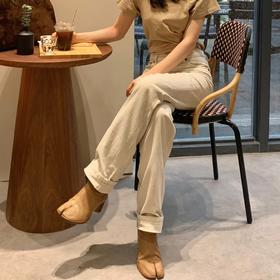 ROMI STUDIO“四季短靴”气质时尚小众棕色马蹄粗跟分趾中筒靴S3538