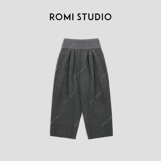 ROMI STUDIO"法式侘寂"50%羊毛人字纹针织深花灰阔腿裤 23AWK1051 商品图0