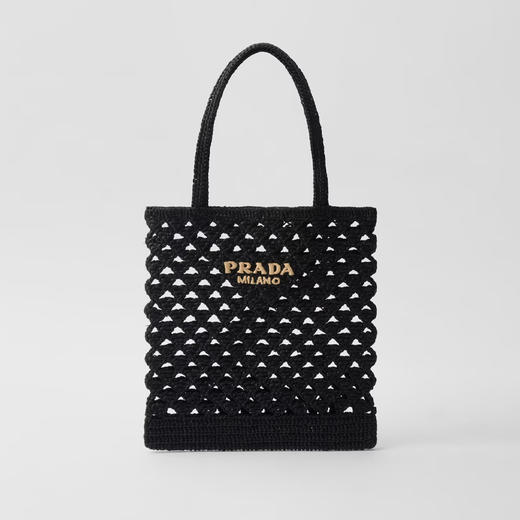 PRADA 普拉达 女士字母徽标钩针编织手提袋 黑色 1BG493 2M2T F0ES7 OOO 商品图0