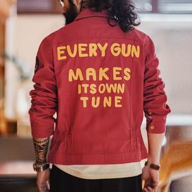 工装优选 美式复古重工刺绣冠军夹克vintage红色修身帆布外套男春