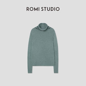 ROMI STUDIO 法式优雅精选48支羊羔毛时尚绿色高领打底毛衣M2507