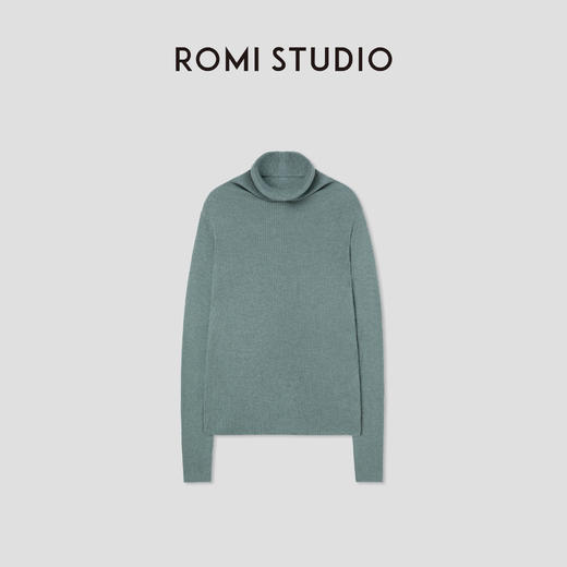 ROMI STUDIO 法式优雅精选48支羊羔毛时尚绿色高领打底毛衣M2507 商品图0