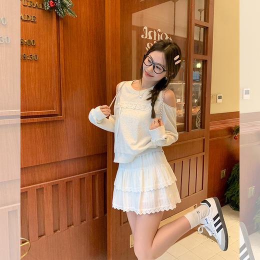 <曾小咸推荐>甜美白色蕾丝边蛋糕短裙半身裙 商品图4