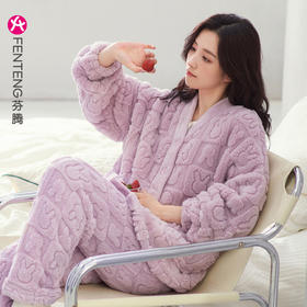 芬腾女士睡衣女秋冬季珊瑚绒法兰绒加绒加厚保暖家居服套装