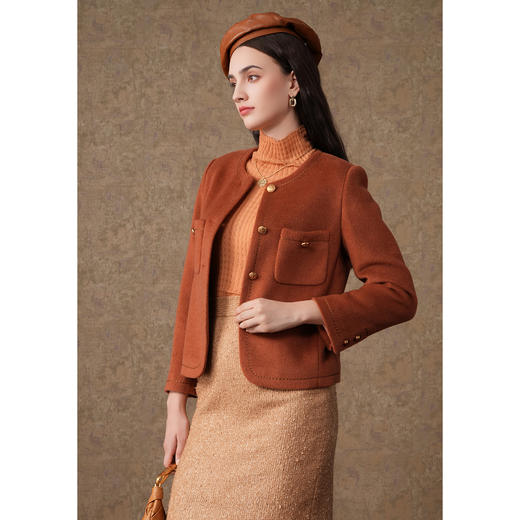 【100%绵羊毛】乔万尼秋冬新品100%羊毛短款大衣小香风外套EM4B501 商品图2