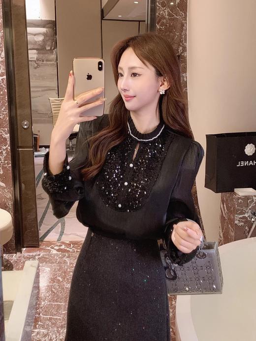 张心子【美杜莎】气质女神亮片氛围感显瘦衬衫上衣 U2412061 商品图1