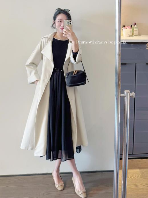 星月流转 珍珠如项链点缀于衣领 高档天丝针织面料T恤 黑色 商品图6