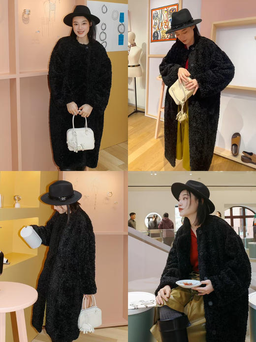 HIDEMI 极简圆领廓形设计感可再生纤维环保皮草毛毛大衣皮衣 商品图1