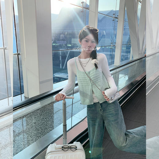 <曾小咸推荐>韩系chic淡绿色短款吊带背心 商品图2