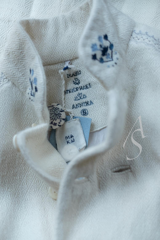 Maku 奶白色手织菱纹羊毛勾袖长外套 商品图5