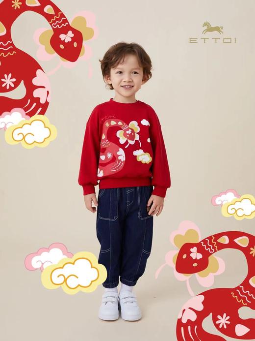 【5楼】ETTOI爱多娃男童本命新年拜年服25年新款加绒加厚时尚保暖套头衫 商品图0
