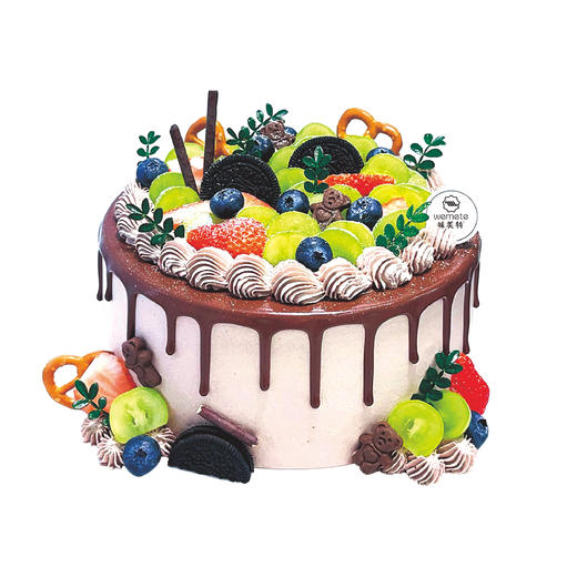 味美特“巧恋心语”应季水果装饰蛋糕，蛋糕周边淋的是巧克力酱，原味戚风胚-应季水果装饰，可能水果与图片上的水果有些许不同-如需6英寸，请添加客服微信咨询 商品图0