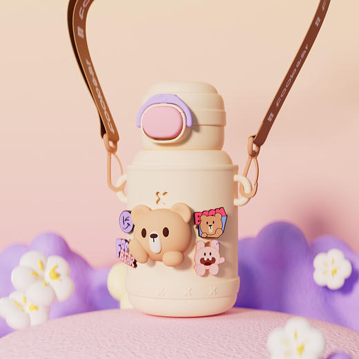 【可爱卡通造型，斜挎便携】范范熊宝宝可爱卡通保温杯 316不锈钢内胆 斜挎便携吸管水杯子-QQ 商品图6