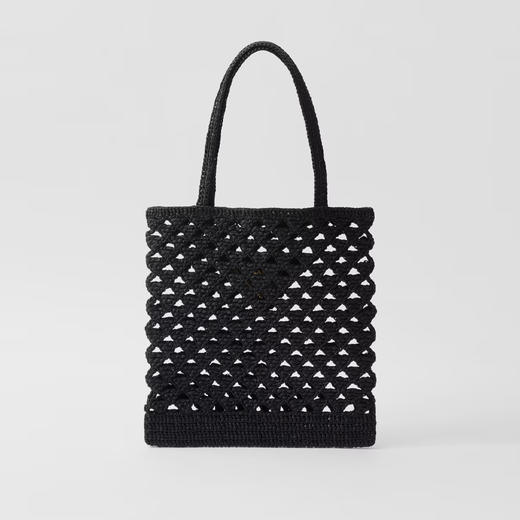 PRADA 普拉达 女士字母徽标钩针编织手提袋 黑色 1BG493 2M2T F0ES7 OOO 商品图1