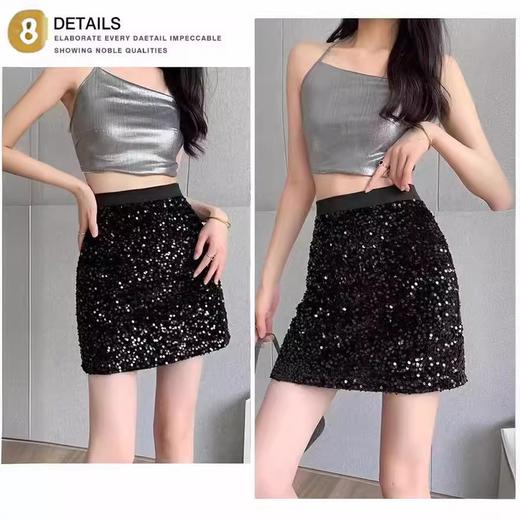 【YW】无忧购韩系ins风温柔甜美丝绒烫钻高腰显瘦小个子半身裙（截单后7天发货)25年清仓捡漏 商品图4