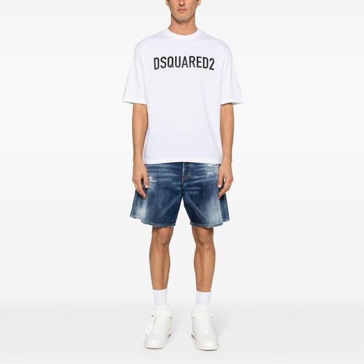 DSQUARED2 男士字母徽标印花棉质圆领短袖T恤 白色 S74GD1197 D20004 100 商品图3