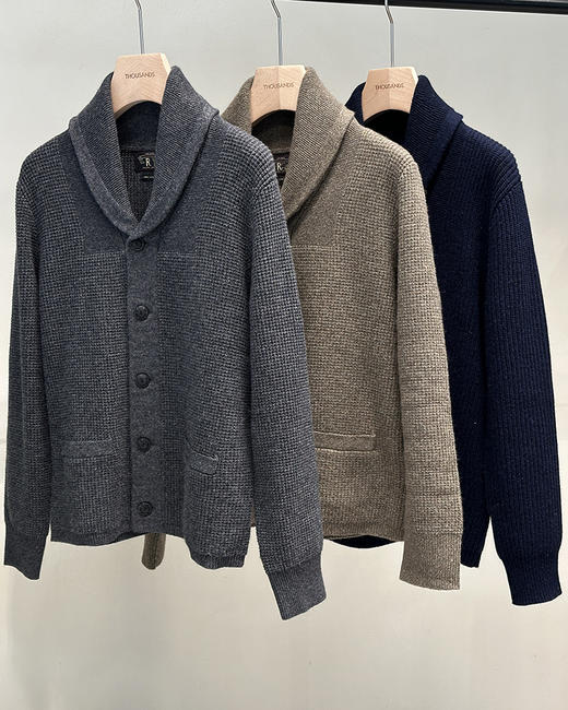 单品包邮现货 THS 1.11-无 RL 马球 男士 25年新春 华夫格山羊绒青果领针织开衫 3色 AM1146 商品图5