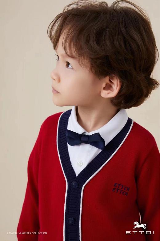 【5楼】ETTOI爱多娃儿童新年红色针织衫外套25年款新款百搭时尚开衫毛衣 商品图3