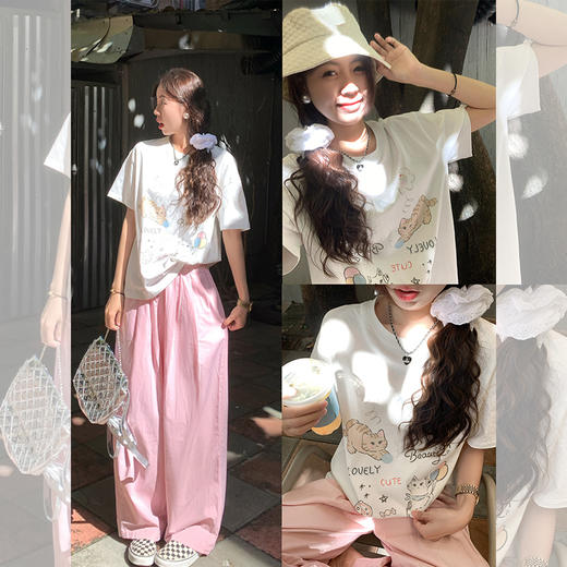 <曾小咸推荐>4.8现货秒杀 ！微信超特价！小猫印花短袖套头T恤 日常129.99 立减70 秒杀59.99！！ 商品图1