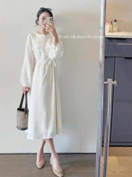 拥有花朵的人 重工手工工艺+蕾丝拼接 高档质感醋酸梭织面料连衣裙 珍珠白 商品图2