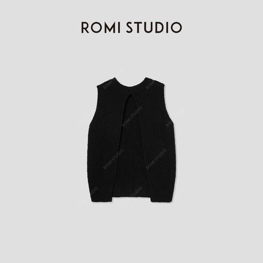 ROMI STUDIO"编织初夏"百搭耐看圆领立体后开叉黑色马甲背心M3730 商品图1