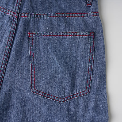 ROMI STUDIO-B红线牛仔粗砂棉麻混纺炒盐洗水拼线牛仔裤24SSK1158 商品图2