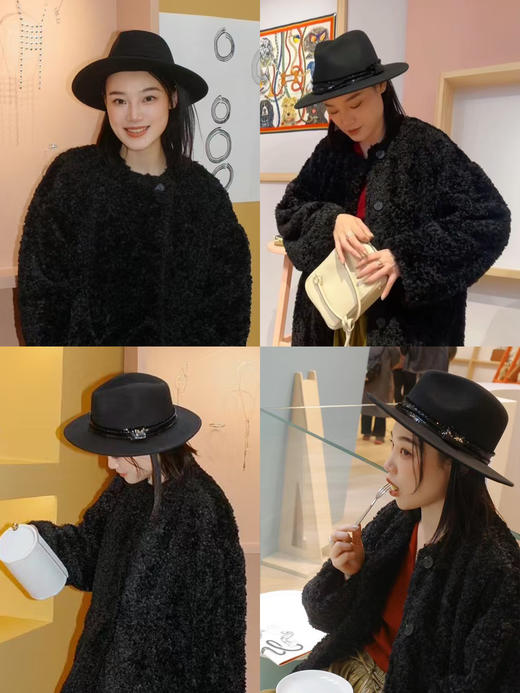 HIDEMI 节日系列艺术软雕塑感黑色亮面流苏装饰进口羊毛礼帽 商品图2