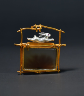 海洋玉髓银鎏金兔子胸针吊坠两用款