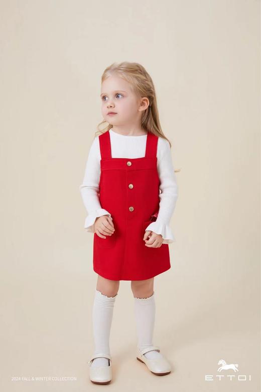 【5楼】ETTOI爱多娃女童拜年服背带裙25年款新款连衣裙儿童新年洋气裙子 商品图0