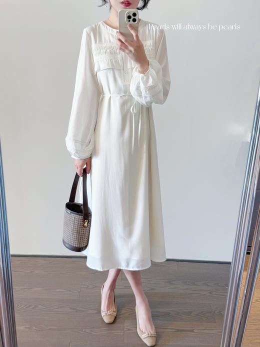 拥有花朵的人 重工手工工艺+蕾丝拼接 高档质感醋酸梭织面料连衣裙 珍珠白 商品图1