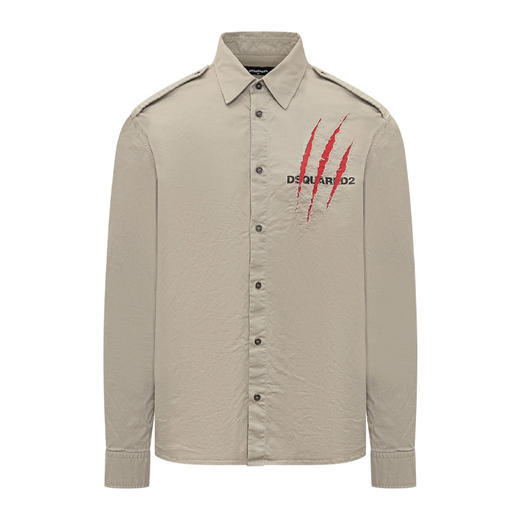 DSQUARED2 男士字母徽标印花棉质长袖衬衫 灰色 S74DM0835 S35175 801 商品图0
