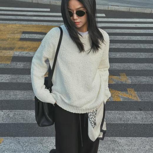 顺丰包邮34724洛诗琳氛围感立体纱垂感白毛衣879 商品图1