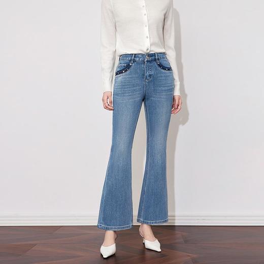 【高货wl】全新升级【铂金会员266/天猫359/差价93】(40044) 洛诗琳重工轻奢烫钻牛仔裤2025春季高腰弹力显瘦微喇裤 商品图0