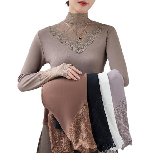 2024新款加绒加厚网纱蕾丝打底衫女春秋内搭修身洋气长袖上衣简约 商品图4