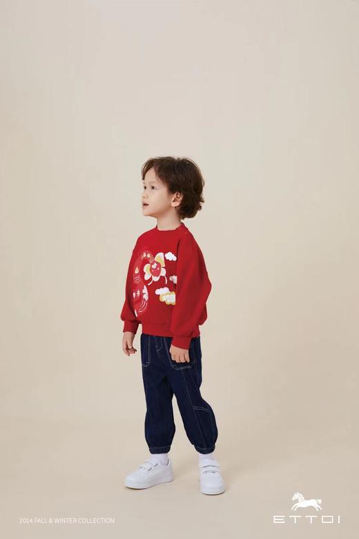 【5楼】ETTOI爱多娃男童本命新年拜年服25年新款加绒加厚时尚保暖套头衫 商品图1