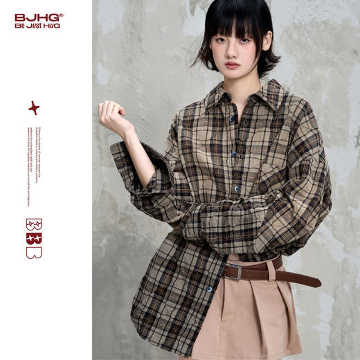 BJHG不计后果美式格子衬衫男款夏季潮牌宽松复古渐变休闲情侣上衣 商品图0