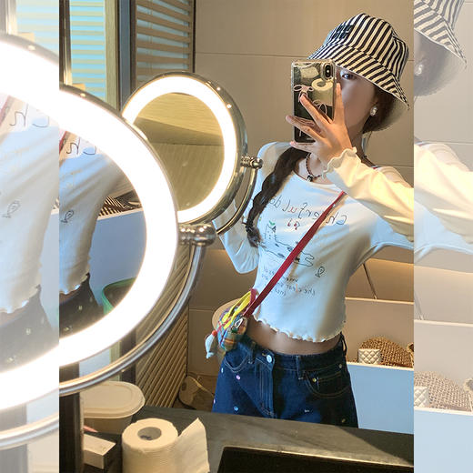 【89元任选2件】新品现货秒杀！卖完下架不再补 ！微信粉丝打折价！！猫咪字母印花修身短款T恤6.19 商品图2