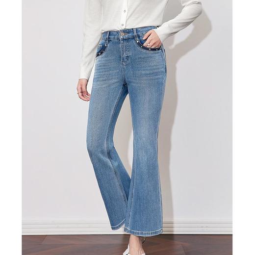 【高货wl】全新升级【铂金会员266/天猫359/差价93】(40044) 洛诗琳重工轻奢烫钻牛仔裤2025春季高腰弹力显瘦微喇裤 商品图1