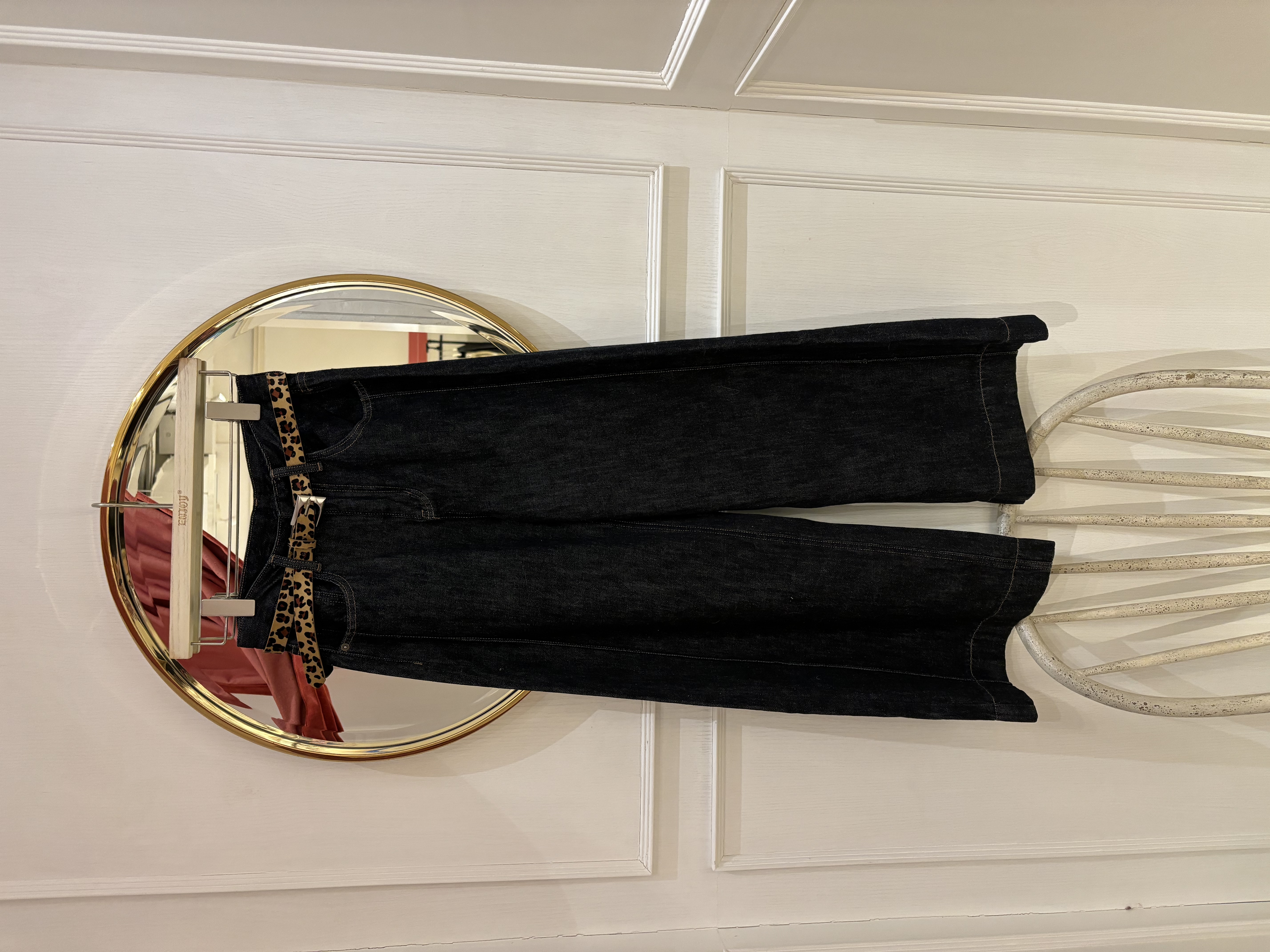 【门店同款】ENJOY冬季豹纹腰带阔腿抓绒牛仔裤 159893867