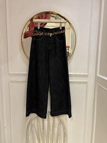 【门店同款】ENJOY冬季豹纹腰带阔腿抓绒牛仔裤 159893867