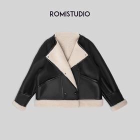 ROMI STUDIO【皮毛一ti】澳洲美丽nu 翻领夹克皮衣外套R29W167