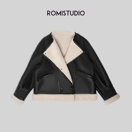 ROMI STUDIO【皮毛一ti】澳洲美丽nu 翻领夹克皮衣外套R29W167 商品图0