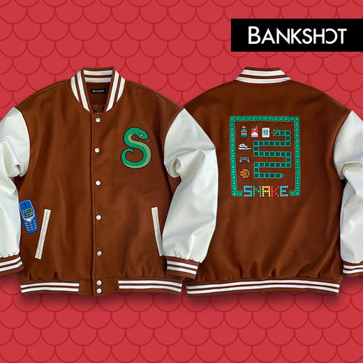 【听老杨原创】贪吃蛇主题刺绣/毛巾绣 PU皮袖棒球服 商品图0