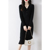 丁摩 半开V领纯羊毛连衣裙女秋冬新款中长款修身打底裙气质紧身羊毛裙5ZF-11227 商品缩略图6